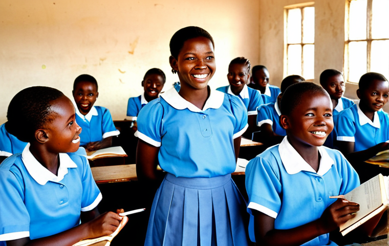 Education of Girls**

"A bright, cheerful classroom in Goma, Democratic Republic of Congo. Several fully clothed, smiling schoolgirls in modest uniforms are attentively listening to a female teacher. The classroom is simply furnished but filled with hope and educational materials. Sunlight streams through the windows. Safe for work, appropriate content, fully clothed, professional, modest, family-friendly, perfect anatomy, correct proportions, natural pose, well-formed hands, proper finger count, natural body proportions."

**