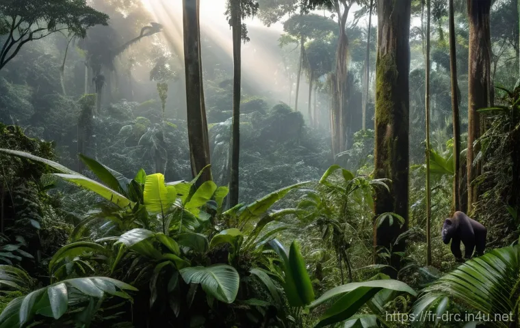 콩고의 삼림 벌채와 복원 노력 - **A Vibrant Heart of Biodiversity in the Congo Basin:** A breathtaking, wide-angle shot of the lush,...