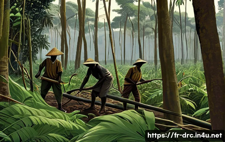 콩고 독립 운동 배경 - **Prompt:** A historical illustration depicting the deep rubber and ivory exploitation in the Belgia...