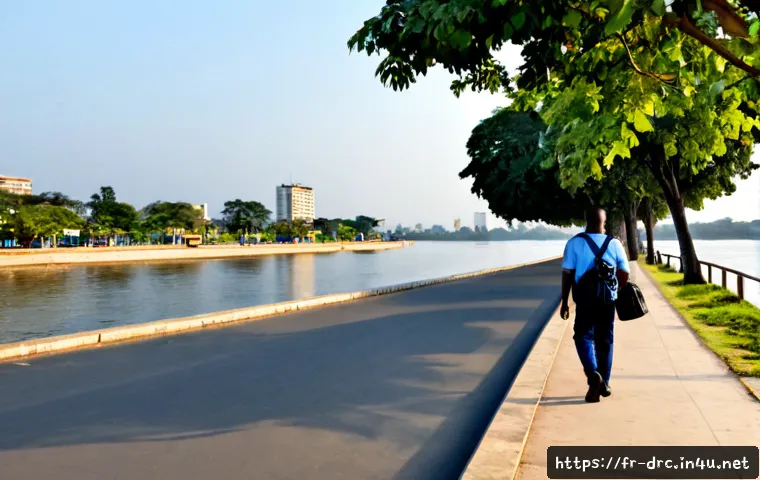 콩고 여행 시 안전한 지역 - Photorealistic travel safety scene in Brazzaville, Republic of the Congo: a calm, well-maintained ri...